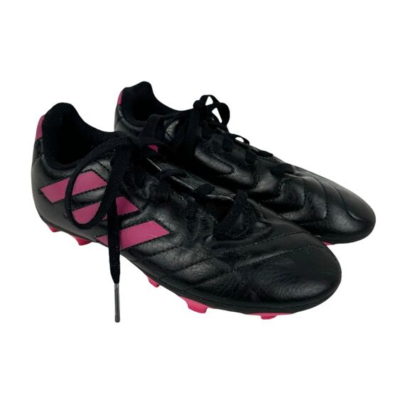 Adidas Size 1 Little Girl Youth Black & Pink Lace Up Athletic Soccer Cleats - Picture 1 of 10